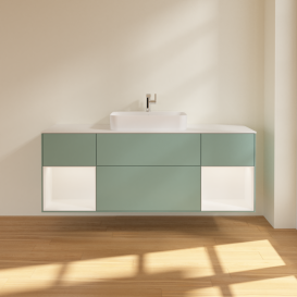 Тумба под раковину Villeroy & Boch Finion 160х50,1 см с подсветкой МДФ оливковый матовый лак/стекло белое матовое G451MTGM