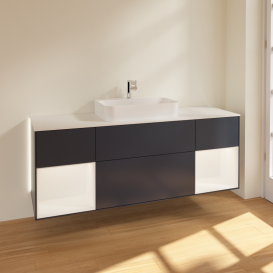 Тумба под раковину Villeroy & Boch Finion 160х50,1 см с подсветкой МДФ темно-синий матовый лак/стекло белое матовое G451MTHG