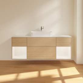 Тумба под раковину Villeroy & Boch Finion 160х50,1 см с подсветкой МДФ шпон дуба/стекло белое матовое G451MTPC