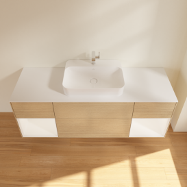 Тумба под раковину Villeroy & Boch Finion 160х50,1 см с подсветкой МДФ шпон дуба/стекло белое матовое G451MTPC