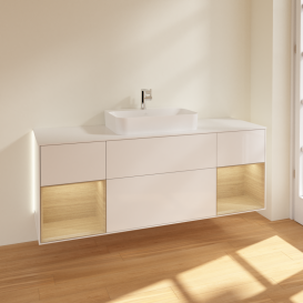 Тумба под раковину Villeroy & Boch Finion 160х50,1 см с подсветкой МДФ глянцевый белый лак/стекло белое матовое G451PCGF