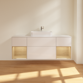 Тумба под раковину Villeroy & Boch Finion 160х50,1 см с подсветкой МДФ глянцевый белый лак/стекло белое матовое G451PCGF