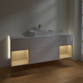 Тумба под раковину Villeroy & Boch Finion 160х50,1 см с подсветкой МДФ глянцевый белый лак/стекло белое матовое G451PCGF