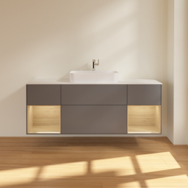 Тумба под раковину Villeroy & Boch Finion 160х50,1 см с подсветкой МДФ антрацит матовый лак/стекло белое матовое G451PCGK