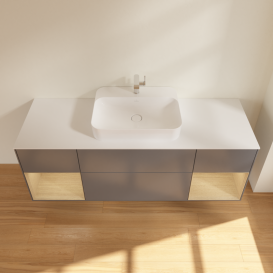 Тумба под раковину Villeroy & Boch Finion 160х50,1 см с подсветкой МДФ антрацит матовый лак/стекло белое матовое G451PCGK