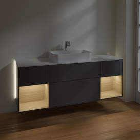 Тумба под раковину Villeroy & Boch Finion 160х50,1 см с подсветкой МДФ антрацит матовый лак/стекло белое матовое G451PCGK