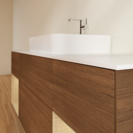 Тумба под раковину Villeroy & Boch Finion 160х50,1 см с подсветкой МДФ шпон грецкого ореха/стекло белое матовое G451PCGN