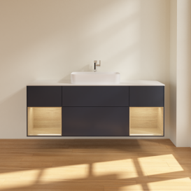 Тумба под раковину Villeroy & Boch Finion 160х50,1 см с подсветкой МДФ темно-синий матовый лак/стекло белое матовое G451PCHG