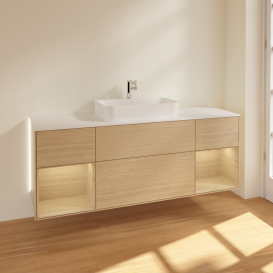 Тумба под раковину Villeroy & Boch Finion 160х50,1 см с подсветкой МДФ шпон дуба/стекло белое матовое G451PCPC