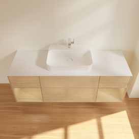 Тумба под раковину Villeroy & Boch Finion 160х50,1 см с подсветкой МДФ шпон дуба/стекло белое матовое G451PCPC