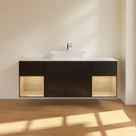 Тумба под раковину Villeroy & Boch Finion 160х50,1 см с подсветкой МДФ черный матовый лак/стекло белое матовое G451PCPD