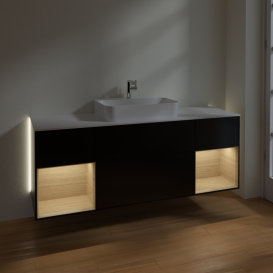 Тумба под раковину Villeroy & Boch Finion 160х50,1 см с подсветкой МДФ черный матовый лак/стекло белое матовое G451PCPD
