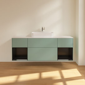 Тумба під раковину Villeroy & Boch Finion 160х50,1 см із підсвічуванням МДФ оливковий матовий лак/скло біле матове G451PDGM