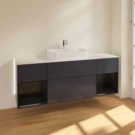 Тумба под раковину Villeroy & Boch Finion 160х50,1 см с подсветкой МДФ темно-синий матовый лак/стекло белое матовое G451PDHG
