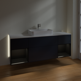 Тумба под раковину Villeroy & Boch Finion 160х50,1 см с подсветкой МДФ темно-синий матовый лак/стекло белое матовое G451PDHG