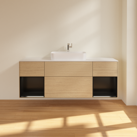 Тумба под раковину Villeroy & Boch Finion 160х50,1 см с подсветкой МДФ шпон дуба/стекло белое матовое G451PDPC