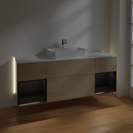 Тумба под раковину Villeroy & Boch Finion 160х50,1 см с подсветкой МДФ шпон дуба/стекло белое матовое G451PDPC