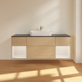 Тумба под раковину Villeroy & Boch Finion 160х50,1 см с подсветкой МДФ шпон дуба/стекло черное матовое G452GFPC