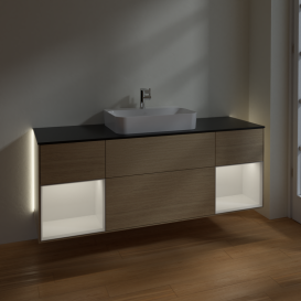 Тумба под раковину Villeroy & Boch Finion 160х50,1 см с подсветкой МДФ шпон дуба/стекло черное матовое G452GFPC