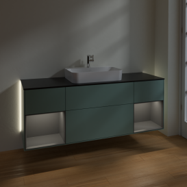 Тумба под раковину Villeroy & Boch Finion 160х50,1 см с подсветкой МДФ оливковый матовый лак/стекло черное матовое G452GKGM