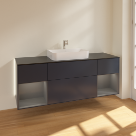 Тумба под раковину Villeroy & Boch Finion 160х50,1 см с подсветкой МДФ темно-синий матовый лак/стекло черное матовое G452GKHG
