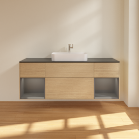 Тумба под раковину Villeroy & Boch Finion 160х50,1 см с подсветкой МДФ шпон дуба/стекло черное матовое G452GKPC