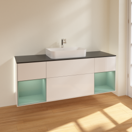 Тумба под раковину Villeroy & Boch Finion 160х50,1 см с подсветкой МДФ глянцевый белый лак/стекло черное матовое G452GMGF