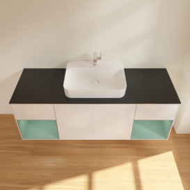 Тумба под раковину Villeroy & Boch Finion 160х50,1 см с подсветкой МДФ глянцевый белый лак/стекло черное матовое G452GMGF