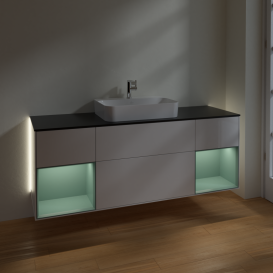 Тумба под раковину Villeroy & Boch Finion 160х50,1 см с подсветкой МДФ глянцевый белый лак/стекло черное матовое G452GMGF