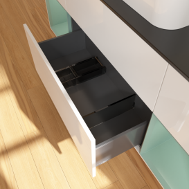 Тумба под раковину Villeroy & Boch Finion 160х50,1 см с подсветкой МДФ глянцевый белый лак/стекло черное матовое G452GMGF