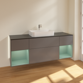 Тумба под раковину Villeroy & Boch Finion 160х50,1 см с подсветкой МДФ антрацит матовый лак/стекло черное матовое G452GMGK