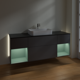 Тумба под раковину Villeroy & Boch Finion 160х50,1 см с подсветкой МДФ антрацит матовый лак/стекло черное матовое G452GMGK