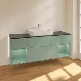 Тумба под раковину Villeroy & Boch Finion 160х50,1 см с подсветкой МДФ оливковый матовый лак/стекло черное матовое G452GMGM