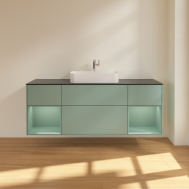 Тумба под раковину Villeroy & Boch Finion 160х50,1 см с подсветкой МДФ оливковый матовый лак/стекло черное матовое G452GMGM