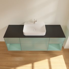 Тумба под раковину Villeroy & Boch Finion 160х50,1 см с подсветкой МДФ оливковый матовый лак/стекло черное матовое G452GMGM