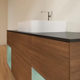 Тумба под раковину Villeroy & Boch Finion 160х50,1 см с подсветкой МДФ шпон грецкого ореха/стекло черное матовое G452GMGN