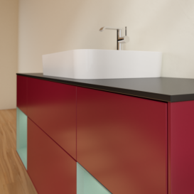 Тумба під раковину Villeroy & Boch Finion 160х50,1 см з підсвічуванням МДФ півонія матовий лак/скло чорне матове G452GMHB