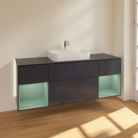 Тумба под раковину Villeroy & Boch Finion 160х50,1 см с подсветкой МДФ темно-синий матовый лак/стекло черное матовое G452GMHG
