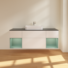 Тумба под раковину Villeroy & Boch Finion 160х50,1 см с подсветкой МДФ белый матовый лак/стекло черное матовое G452GMMT
