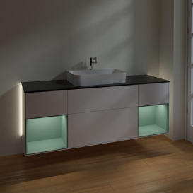 Тумба под раковину Villeroy & Boch Finion 160х50,1 см с подсветкой МДФ белый матовый лак/стекло черное матовое G452GMMT