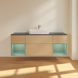 Тумба под раковину Villeroy & Boch Finion 160х50,1 см с подсветкой МДФ шпон дуба/стекло черное матовое G452GMPC