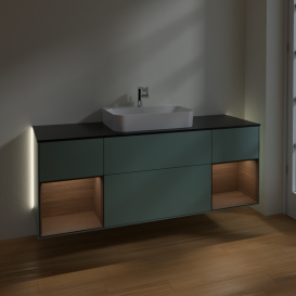 Тумба під раковину Villeroy & Boch Finion 160х50,1 см із підсвічуванням МДФ оливковий матовий лак/скло чорне матове G452GNGM