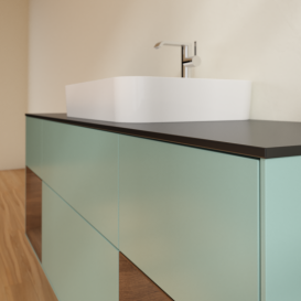 Тумба під раковину Villeroy & Boch Finion 160х50,1 см із підсвічуванням МДФ оливковий матовий лак/скло чорне матове G452GNGM