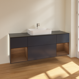 Тумба под раковину Villeroy & Boch Finion 160х50,1 см с подсветкой МДФ темно-синий матовый лак/стекло черное матовое G452GNHG