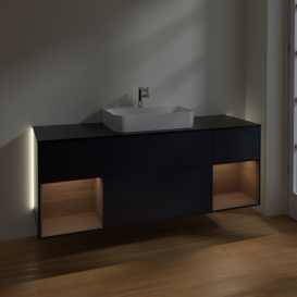 Тумба под раковину Villeroy & Boch Finion 160х50,1 см с подсветкой МДФ темно-синий матовый лак/стекло черное матовое G452GNHG