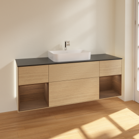 Тумба под раковину Villeroy & Boch Finion 160х50,1 см с подсветкой МДФ шпон дуба/стекло черное матовое G452GNPC