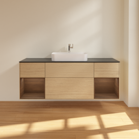 Тумба под раковину Villeroy & Boch Finion 160х50,1 см с подсветкой МДФ шпон дуба/стекло черное матовое G452GNPC