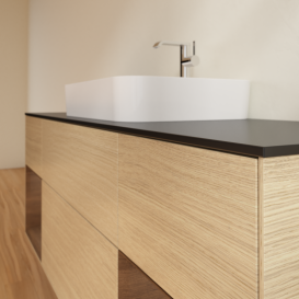 Тумба под раковину Villeroy & Boch Finion 160х50,1 см с подсветкой МДФ шпон дуба/стекло черное матовое G452GNPC