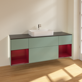 Тумба под раковину Villeroy & Boch Finion 160х50,1 см с подсветкой МДФ оливковый матовый лак/стекло черное матовое G452HBGM