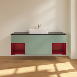 Тумба под раковину Villeroy & Boch Finion 160х50,1 см с подсветкой МДФ оливковый матовый лак/стекло черное матовое G452HBGM